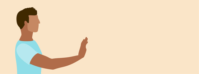 Man says stop with his hand out in no gesture with copy space in vector illustration - 755369971