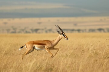 A swift gazelle bounding across the African plains, epitomizing grace and speed - obrazy, fototapety, plakaty