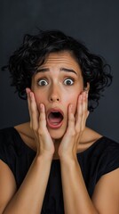 portrait of a woman with a shocked expression - hands on her cheeks
