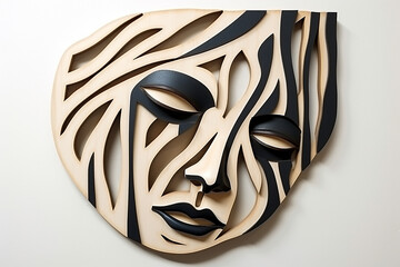 Beauty, fine art, art concept. Abstract, minimalist and ornate woman portrait illustration made of cut paper or wood. Contemporary art style