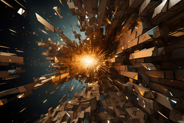 golden explosion breakaway fractal - obrazy, fototapety, plakaty