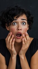 portrait of a woman with a shocked expression - hands on her cheeks