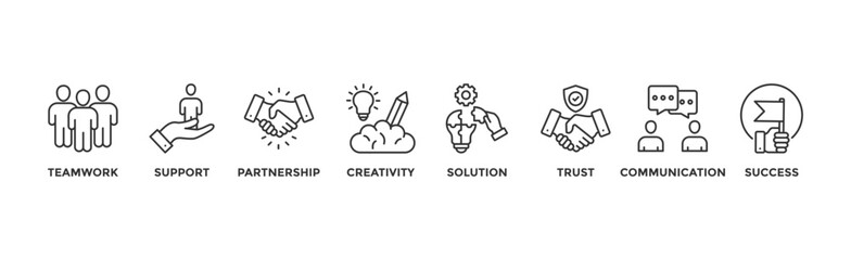 Collaboration banner web icon illustration concept with icon of teamwork, support, partnership, creativity, solution, trust, communication, success	