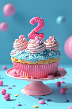 Cute Pink Cake with Number Two Made of Sugar