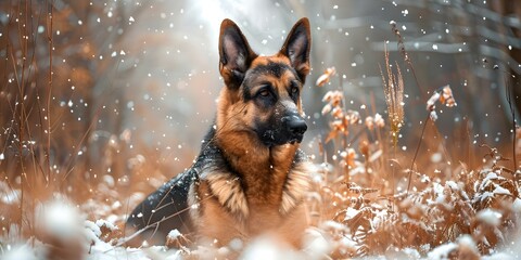 Winter Wonderland: A Shepherd Dog's Adaptability in a Snowy Landscape. Concept Winter Photoshoot, Snowy Landscape, Shepherd Dog, Adaptability, Outdoor Nature Shots