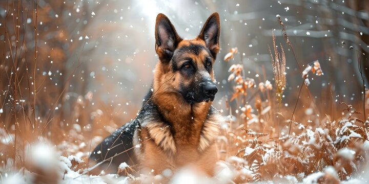 Winter Wonderland: A Shepherd Dog's Adaptability in a Snowy Landscape. Concept Winter Photoshoot, Snowy Landscape, Shepherd Dog, Adaptability, Outdoor Nature Shots