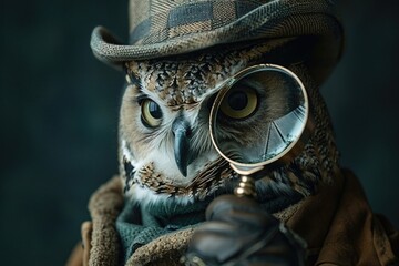 An owl detective solving mysteries in a fantasy Victorian London - obrazy, fototapety, plakaty