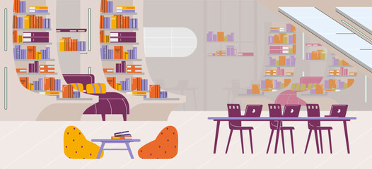 Modern library interior vector illustration