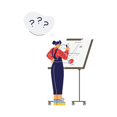 Confused student at whiteboard vector illustration