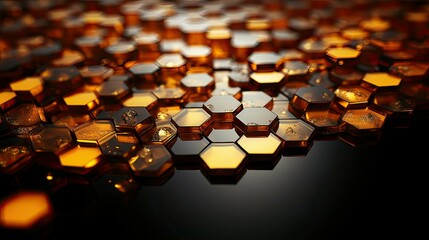 Fototapeta premium Abstract background of gold hexagons. on a black background