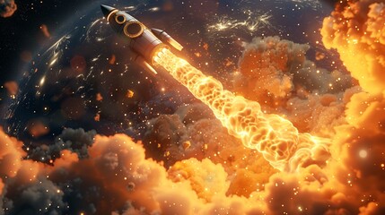 Cryptocurrency rocket launch signaling a surge in Bitcoin value - obrazy, fototapety, plakaty