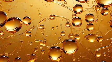 Abstract golden background. Water drops on a glass surface close-up. 