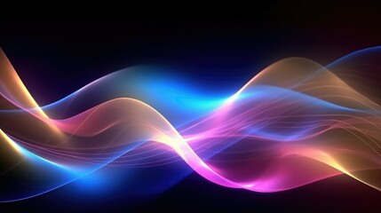 Abstract background with glowing particles, multicolored wave lines