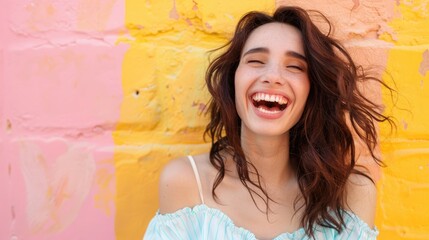 Smiling and Laughing Girl in Bright Attire