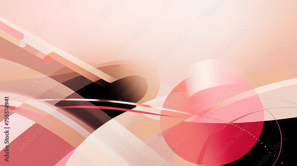 Aufkleber futuristic abstract pink beige background with shiny lines, circles and random geometric shapes. des