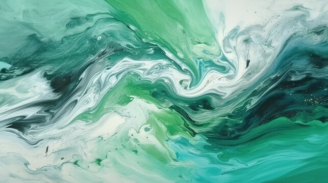 Abstract background of acrylic paint in green, white and black colors.