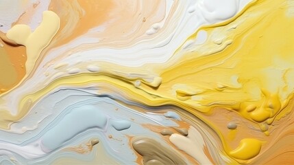 Abstract background of acrylic paint in yellow, white and beige colors