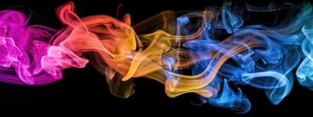Abstract background with multicolored smokes mixing on a black background