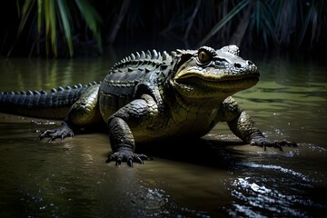 Nighttime cocodrilo in pantano