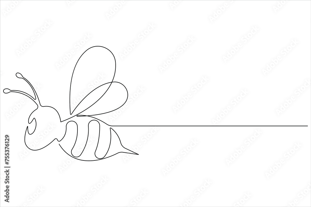 Wall mural simple illustration of honey bee shape continuous one line art bee outline vector