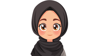 Cute girl hijab cartoon illustration flat vector 