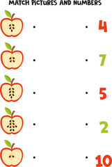 Match apple seeds and numbers. Logical and math puzzle for kids.