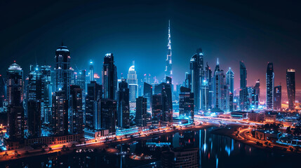 Fototapeta premium A futuristic city skyline at night