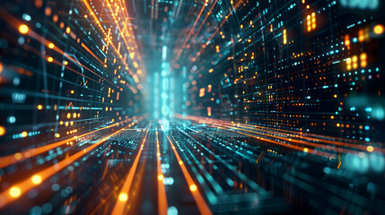 Blend elements of futuristic cyber technology with intricate data patterns to create a cuttingedge digital artwork