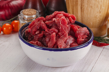 Raw beef meat - sliced strips