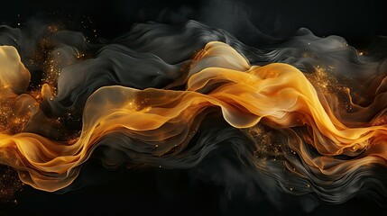 Abstract background with orange and yellow smoke on black background. 