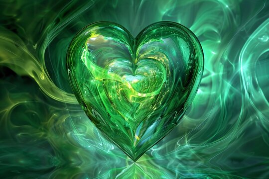 Green heart shaped fractal. Energy from the heart chakra.