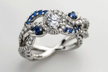 Diamond and sapphire wedding ring in white gold.
