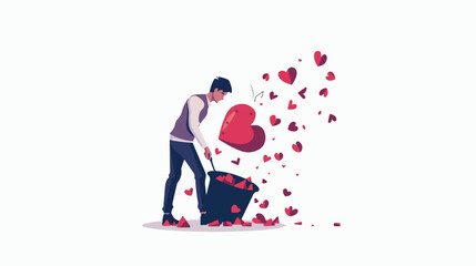 Broken heart Symbolic man throws in the trash