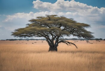 tree in the savannah - obrazy, fototapety, plakaty