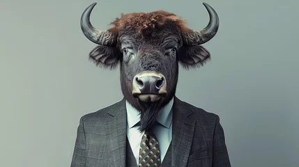 Papier Peint photo Buffle Boardroom meets barnyard: A suave buffalo in business attire!