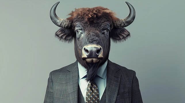 Boardroom meets barnyard: A suave buffalo in business attire!