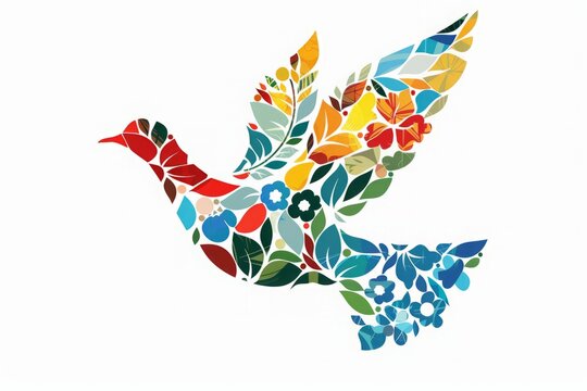 Vector   colorful silhouette of a flying on a white background,Colored bird in flight,Pigeon with colorful watercolor paint splashes