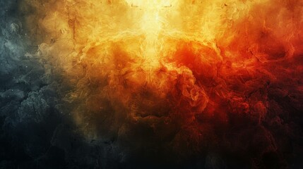 Occult wheel smoke frame, ink and water mixture, explosive cloud effect, orange-red to yellow hues, AI Generative