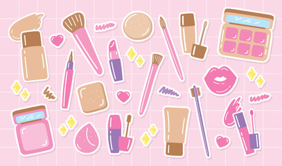 cute hand drawn beauty and cosmetic graphic element vector set