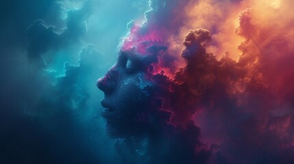 Vibrant abstract background, digital transformation theme, showcasing human imagination, diverse colors for different entities, cohesion by technology, panoramic, digital painting, AI Generative - obrazy, fototapety, plakaty