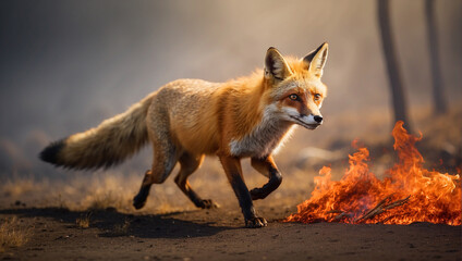 red fox in the forest - obrazy, fototapety, plakaty