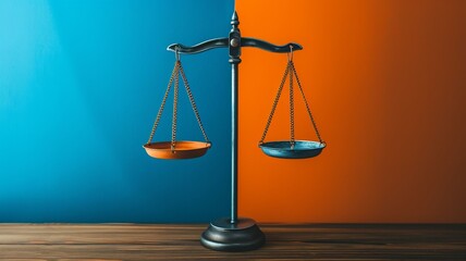 photo of ajudge scales that show comparison for insurance with blue and orange theme , high quality , real , orange , blue, AI Generative
