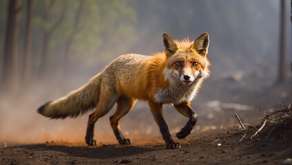 red fox in the forest - obrazy, fototapety, plakaty