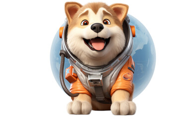 Brave Space Explorer Dog Smiling 3D Character Isolated on Transparent Background PNG.