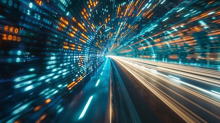 Fototapeta na wymiar Generative AI : Digital data flow on road with motion blur to create vision of fast speed transfer . 