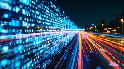 Generative AI : Digital data flow on road with motion blur to create vision of fast speed transfer...