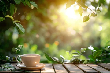 Keuken spatwand met foto green tea in the garden © Maizal