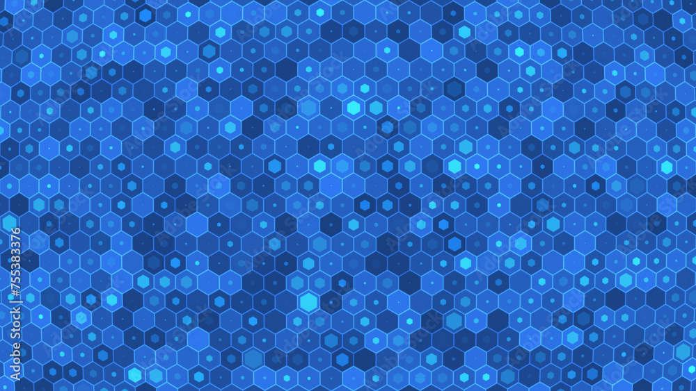Poster Hexagon Grid Network with Protected Nodes. Cyber Security Technology Background. Protect Business from Hackers Concept. Cloud Network Protection Backdrop. Vector Illustration.