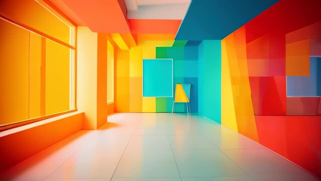 Multicolored room. Abstract background with different colors and place for text. Copy space. Banner Multicolored patterns. pleasant tones and shadows for backdrop. Cyan, blue, red, orange colors.