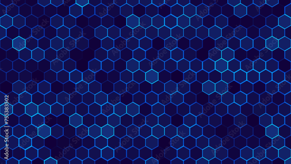 Poster Dark Hexagon Abstract Technology or Science Background. Hi Tech Hexagon Grid. Vector Illustration.